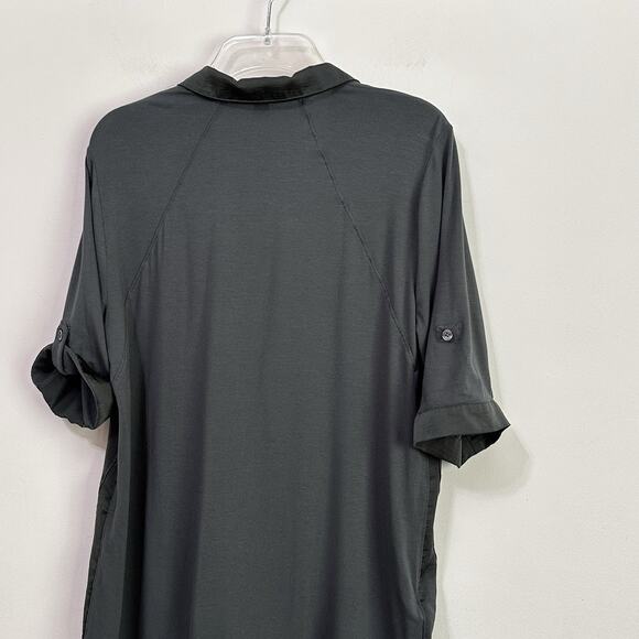 Ann Taylor Blouse 8 Hunter Green Satin Jersey Short Roll Tab Sleeve Office NEW - Picture 7 of 9